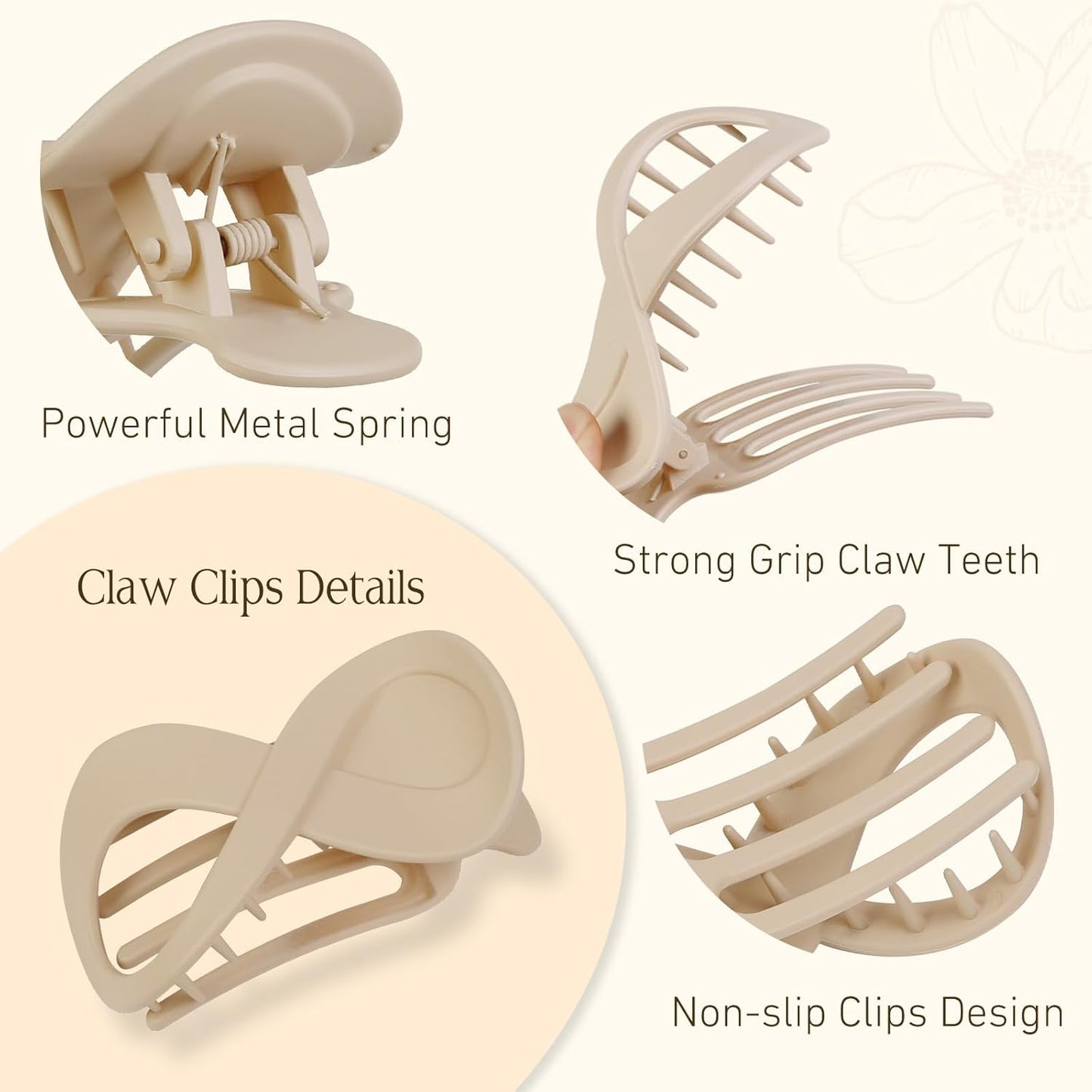 Flat Hair Clips for Women, 6Pcs French Concord Claw Clips for Thick Thin Hair Strong Hold No Slip Hair Claw Clips Lay down Hair Clip